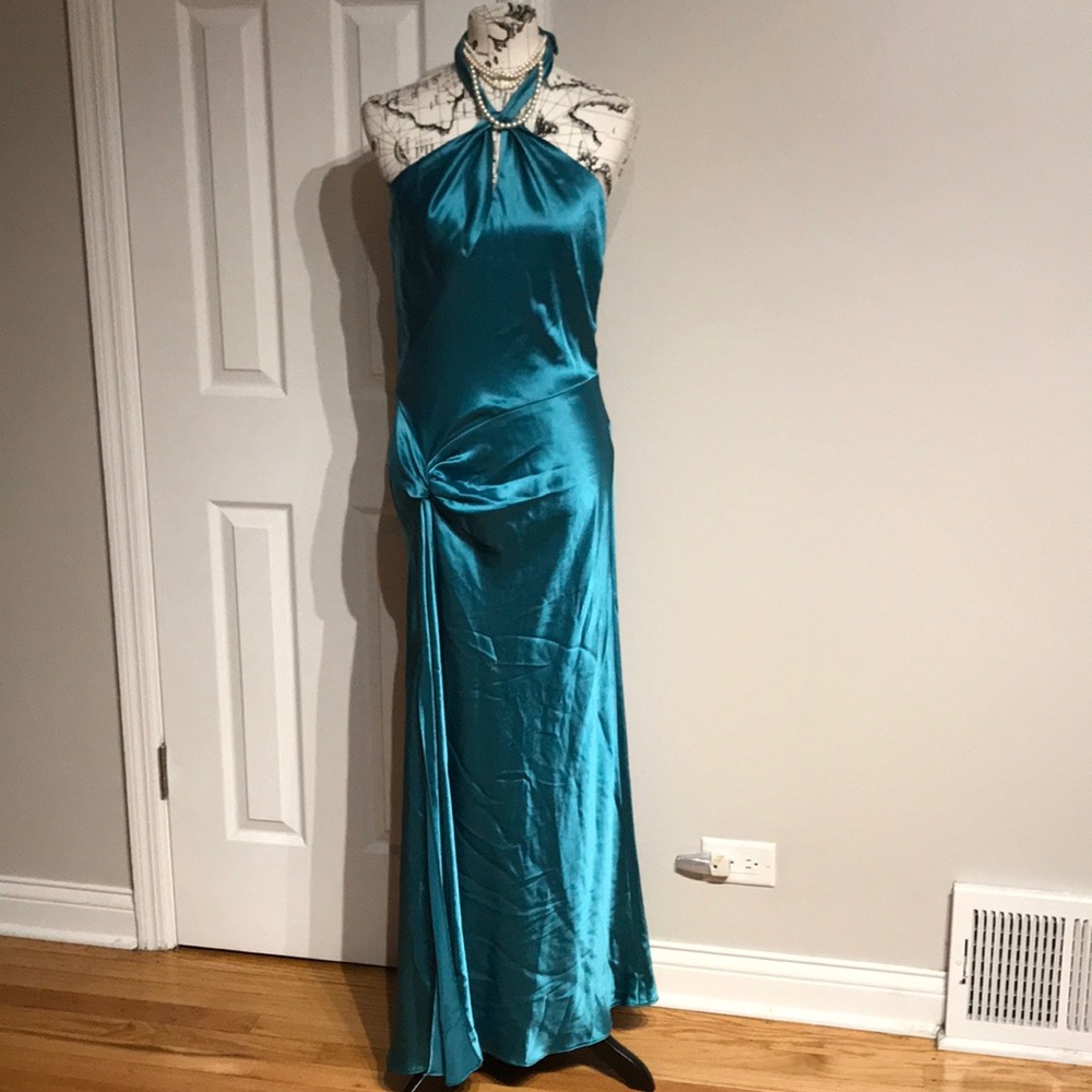 NWOT Allen Schwartz Satin KeyHole Evening Formal Wedding vibrant dress gown 10